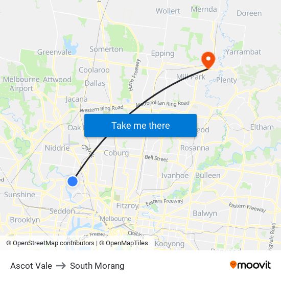 Ascot Vale to South Morang map