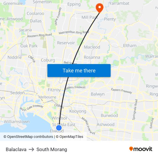 Balaclava to South Morang map