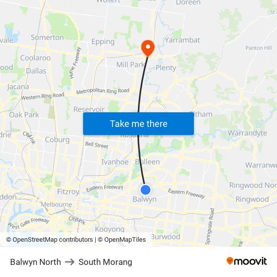 Balwyn North to South Morang map