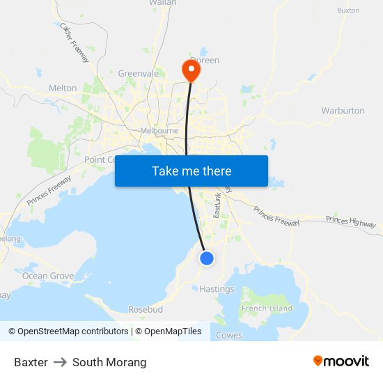 Baxter to South Morang map