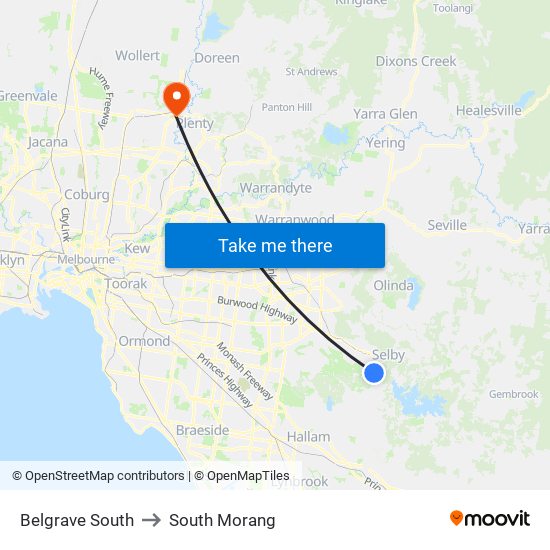 Belgrave South to South Morang map