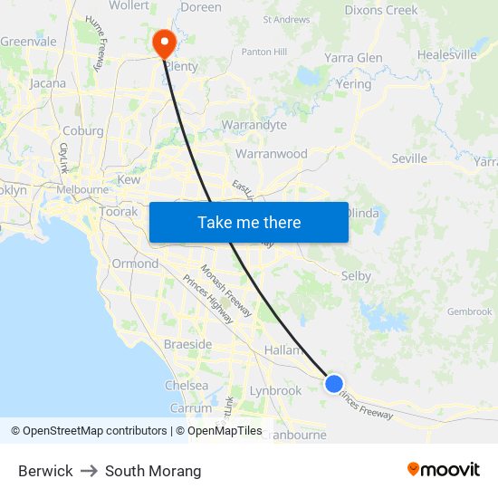 Berwick to South Morang map