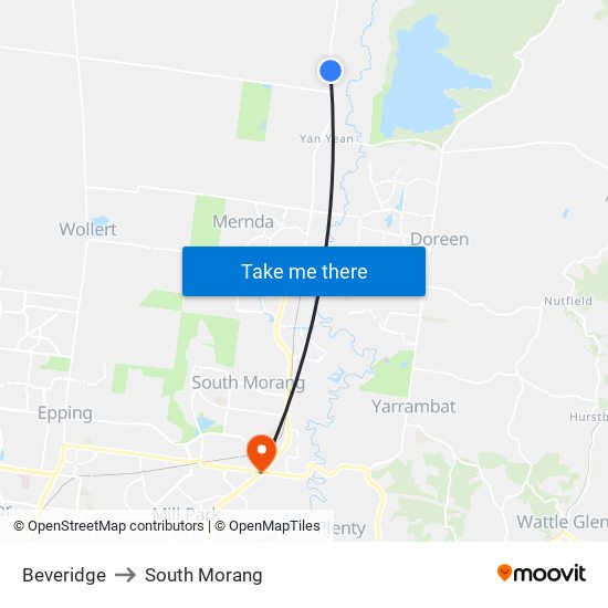 Beveridge to South Morang map