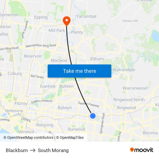 Blackburn to South Morang map