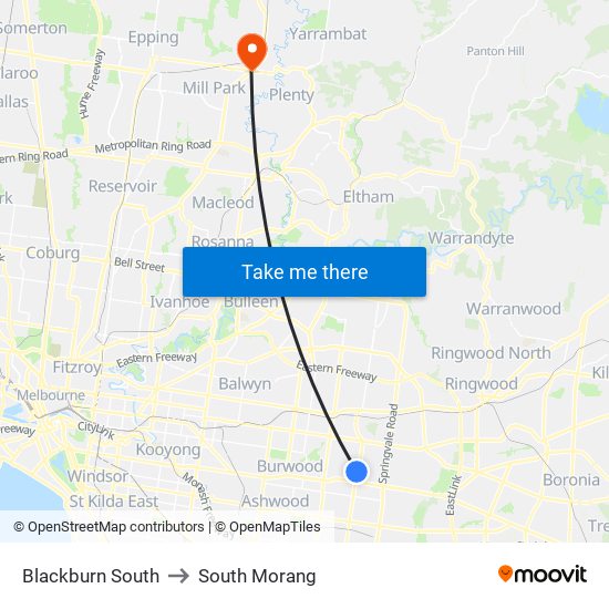 Blackburn South to South Morang map