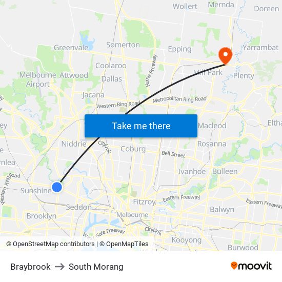 Braybrook to South Morang map