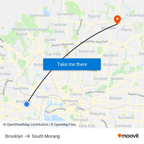 Brooklyn to South Morang map