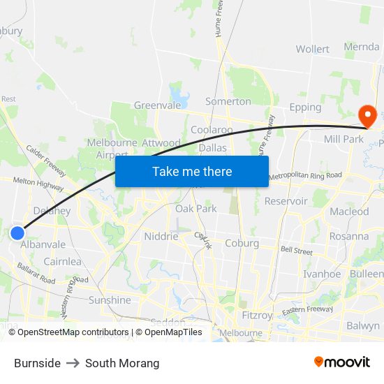 Burnside to South Morang map