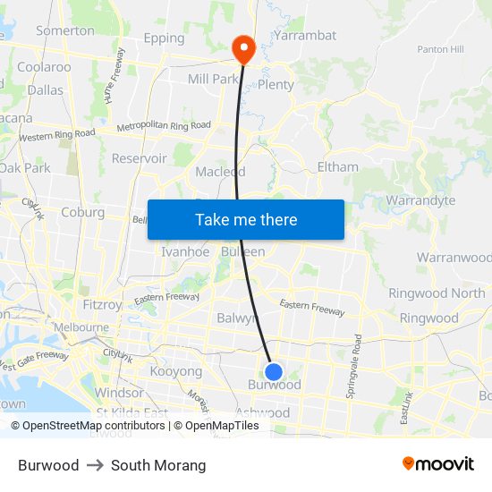 Burwood to South Morang map