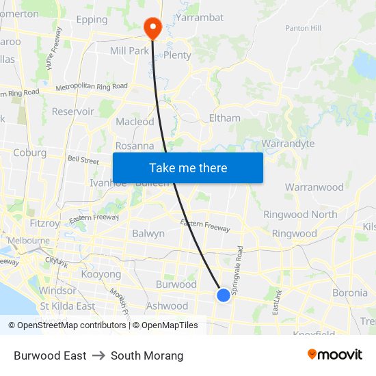 Burwood East to South Morang map