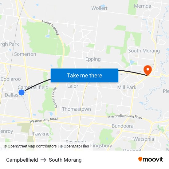 Campbellfield to South Morang map