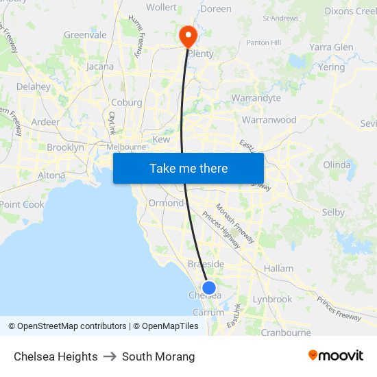 Chelsea Heights to South Morang map