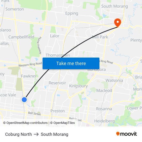 Coburg North to South Morang map