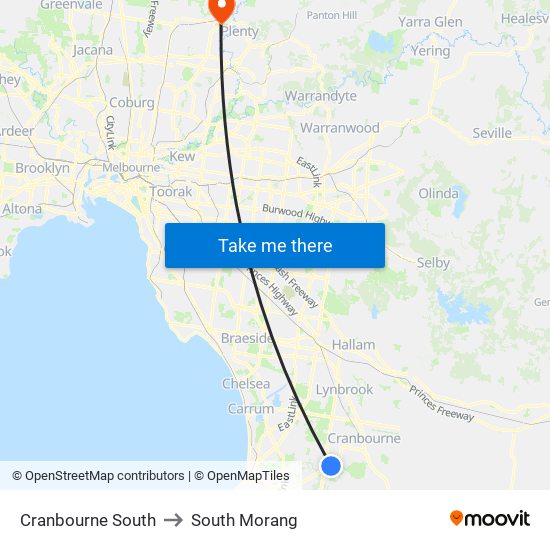 Cranbourne South to South Morang map