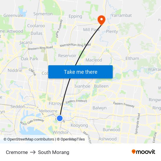 Cremorne to South Morang map