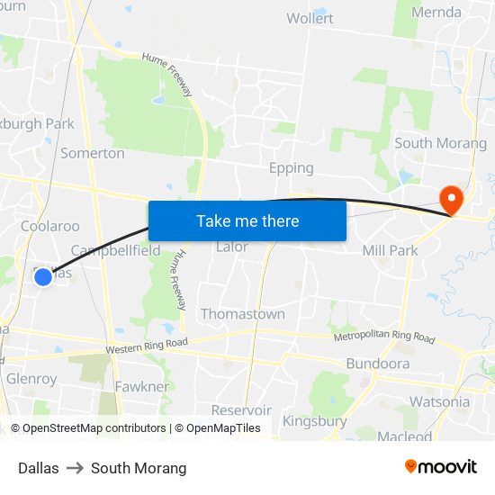 Dallas to South Morang map