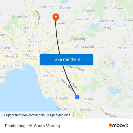 Dandenong to South Morang map