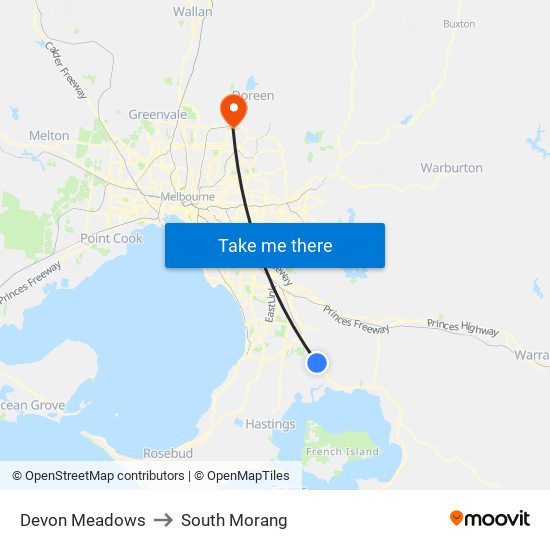 Devon Meadows to South Morang map