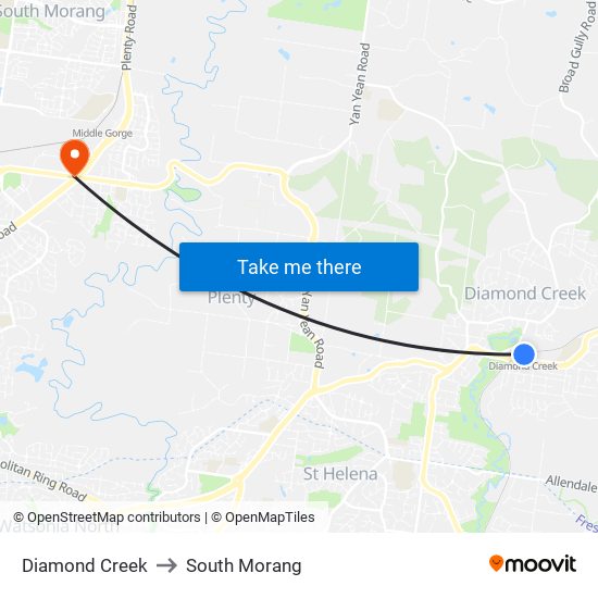 Diamond Creek to South Morang map