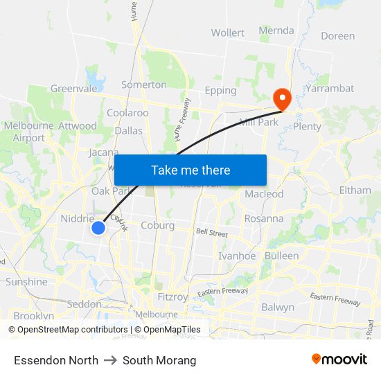 Essendon North to South Morang map