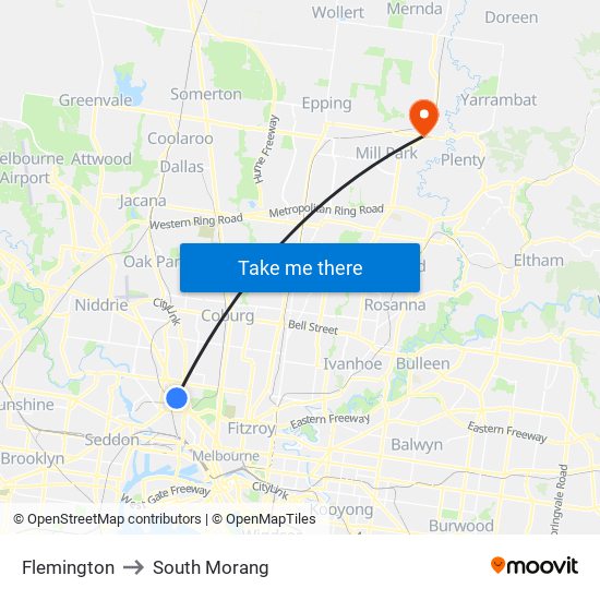 Flemington to South Morang map