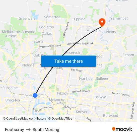 Footscray to South Morang map
