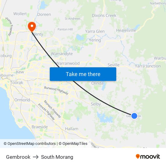 Gembrook to South Morang map