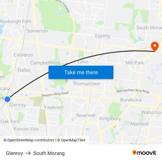 Glenroy to South Morang map