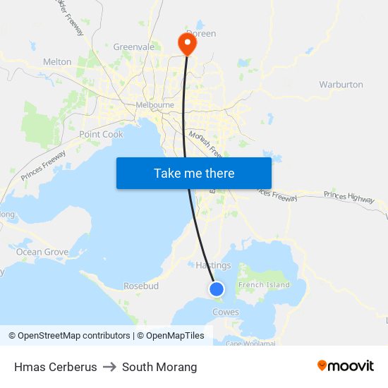 Hmas Cerberus to South Morang map