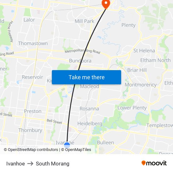 Ivanhoe to South Morang map