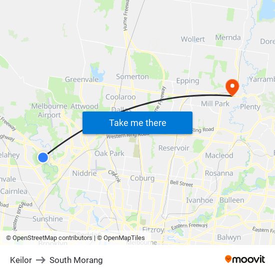 Keilor to South Morang map