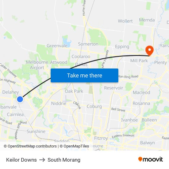 Keilor Downs to South Morang map