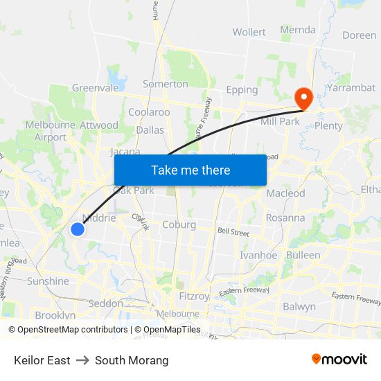 Keilor East to South Morang map