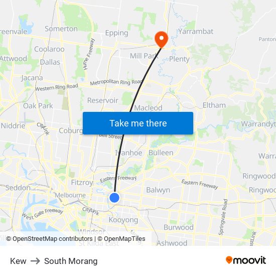 Kew to South Morang map