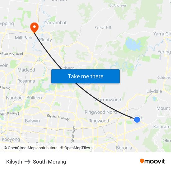 Kilsyth to South Morang map