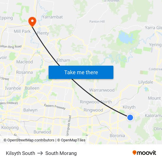 Kilsyth South to South Morang map