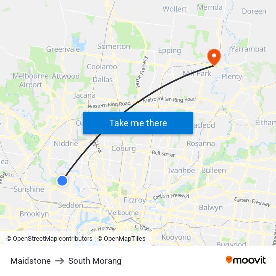 Maidstone to South Morang map