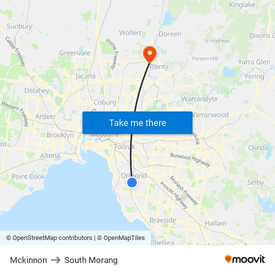 Mckinnon to South Morang map