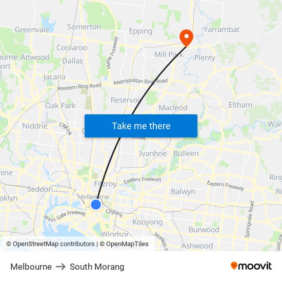 Melbourne to South Morang map