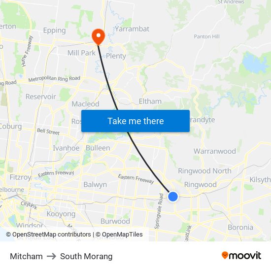 Mitcham to South Morang map