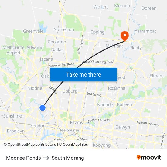 Moonee Ponds to South Morang map
