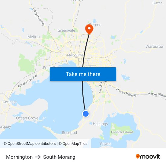 Mornington to South Morang map