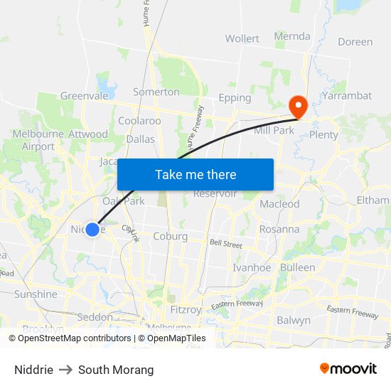 Niddrie to South Morang map