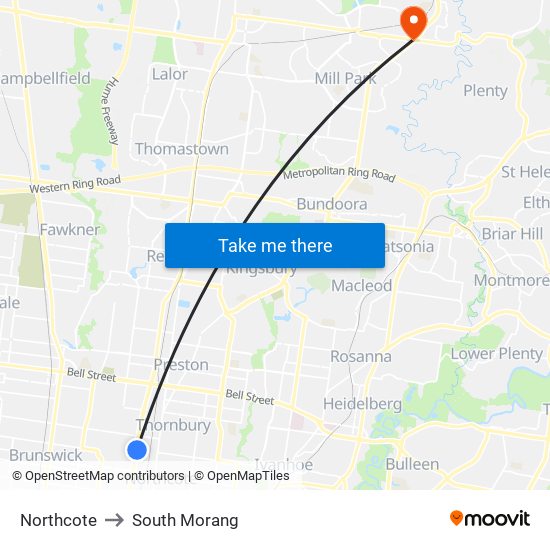 Northcote to South Morang map