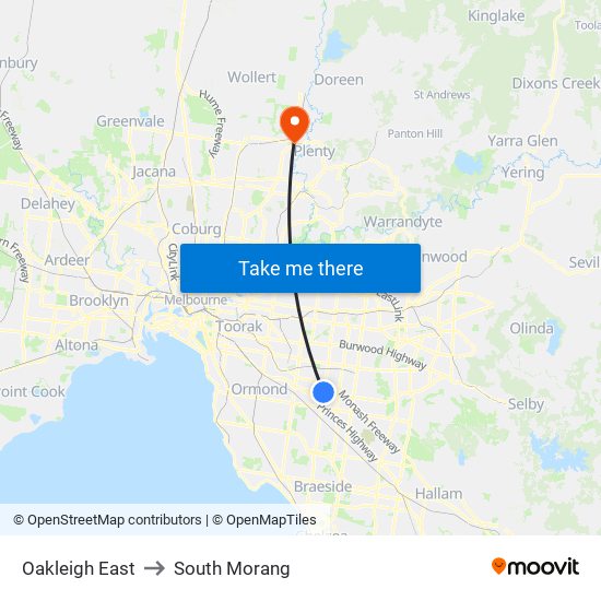 Oakleigh East to South Morang map