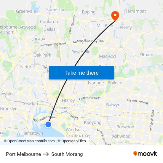 Port Melbourne to South Morang map