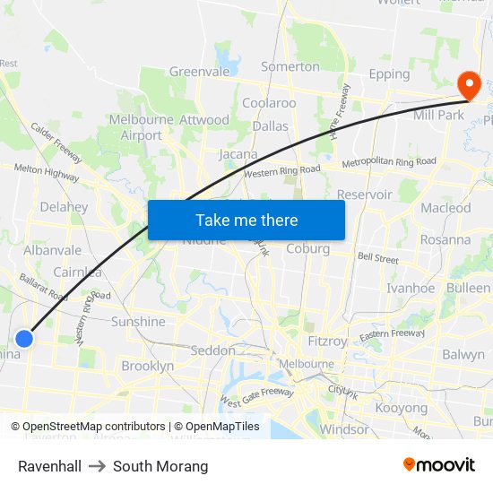 Ravenhall to South Morang map