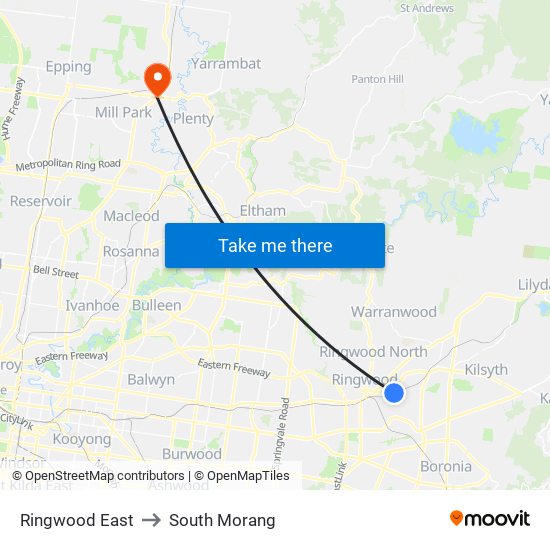 Ringwood East to South Morang map