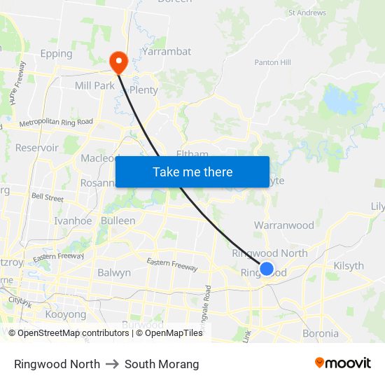 Ringwood North to South Morang map