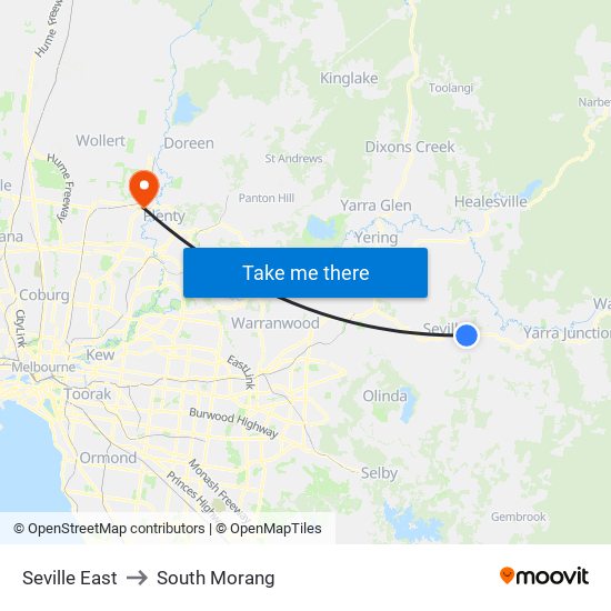 Seville East to South Morang map